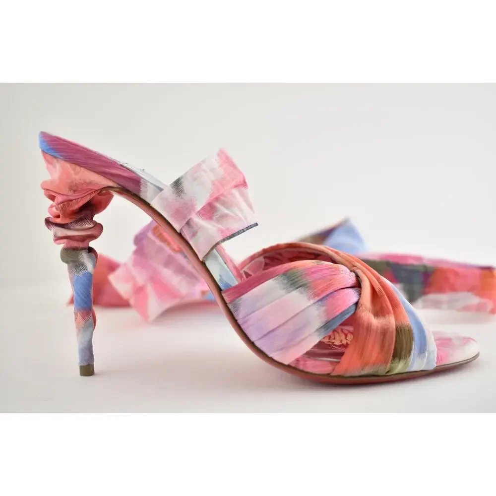 Christian Louboutin Affabula Lace Up 100 Pink Floral Tie Sandal Heel Pump 37